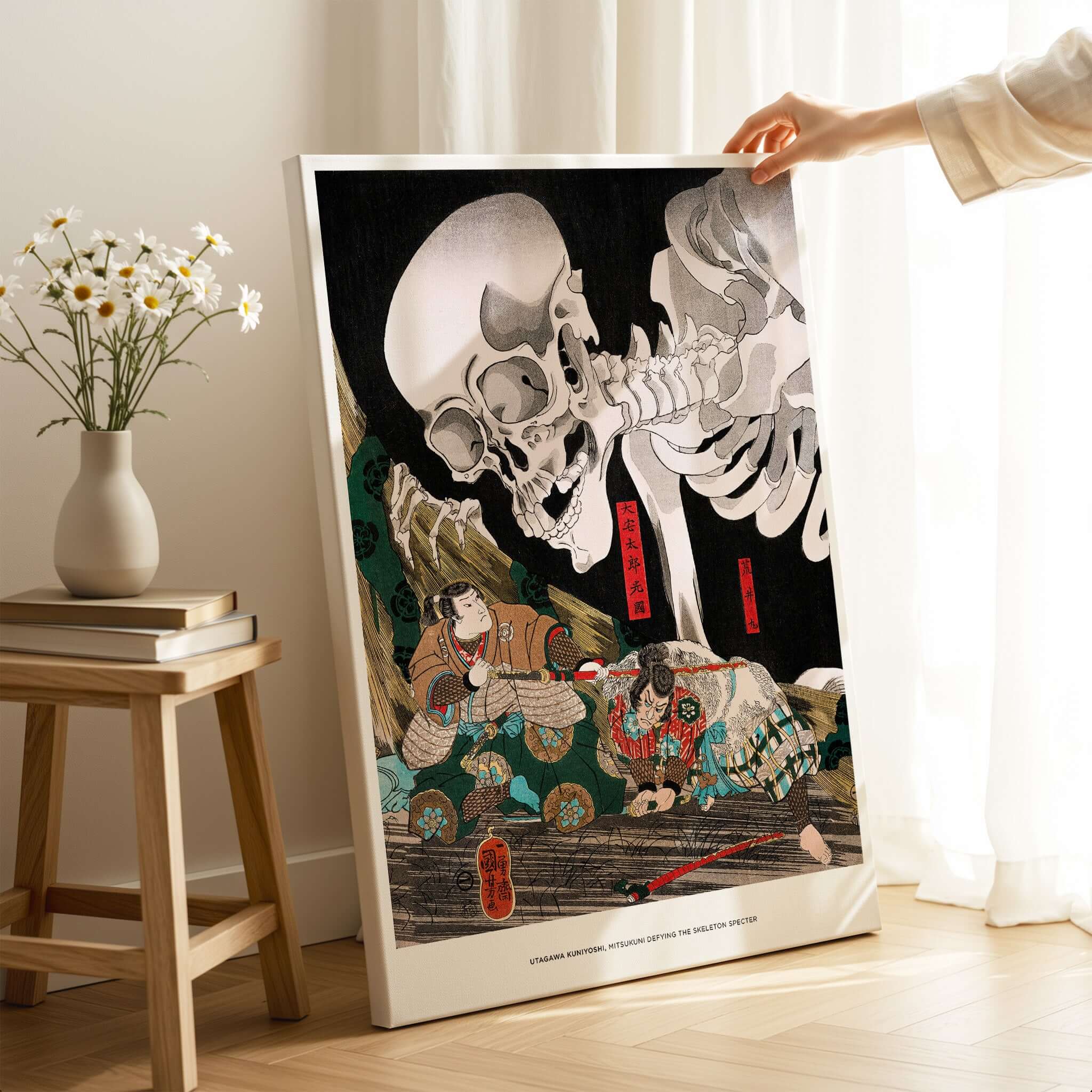 Exhibition Art Print Utagawa Kuniyoshi Skeleton Spectre Japanese Ukiyo-e Poster Wall Art displayed in a modern living space.