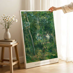 Exhibition Art Print Camille Pissarro Edge of the Woods Impressionist Landscape Poster Wall Art displayed in a home setting.