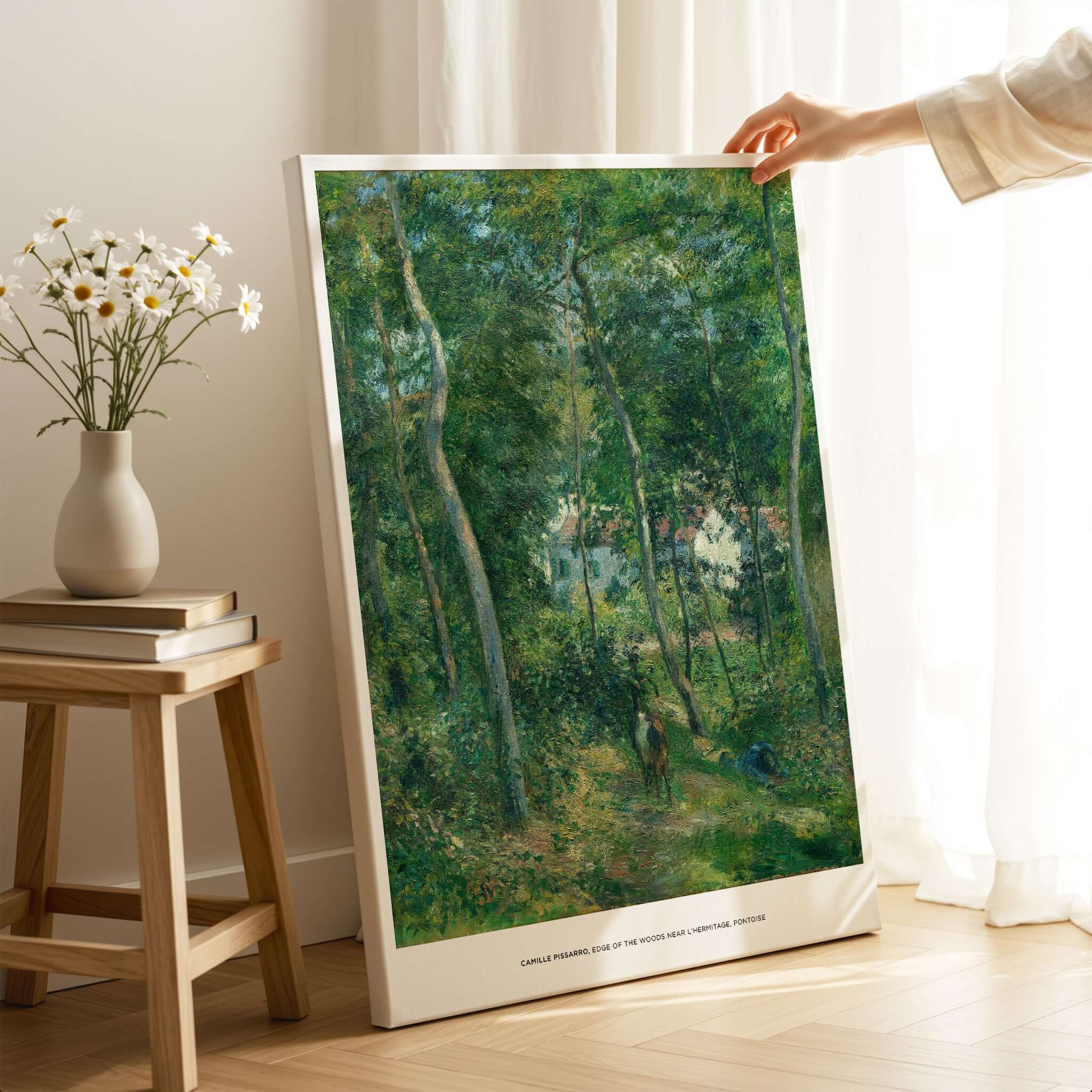 Exhibition Art Print Camille Pissarro Edge of the Woods Impressionist Landscape Poster Wall Art displayed in a home setting.