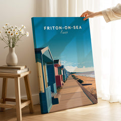 Frinton-on-Sea Travel Poster – Essex Coastline Beach Huts & Prom Art displayed in a stylish home setting.