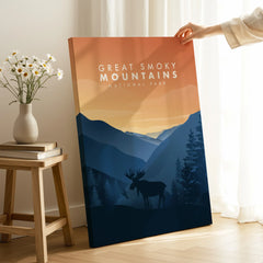 Great Smoky Mountains National Park canvas print with moose silhouette in modern room