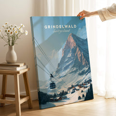 Grindelwald Switzerland Wall Art Print | Alpine Cable Car Travel Posters showcasing a stunning alpine landscape and cable car.