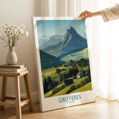Gruyères Switzerland Canvas Print | Charming Swiss Countryside Scenery Poster featuring a picturesque Alpine landscape.
