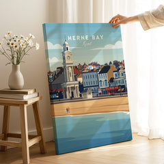 Herne Bay Kent Wall Art Print | British Travel Poster displayed in a cozy room with floral decor.