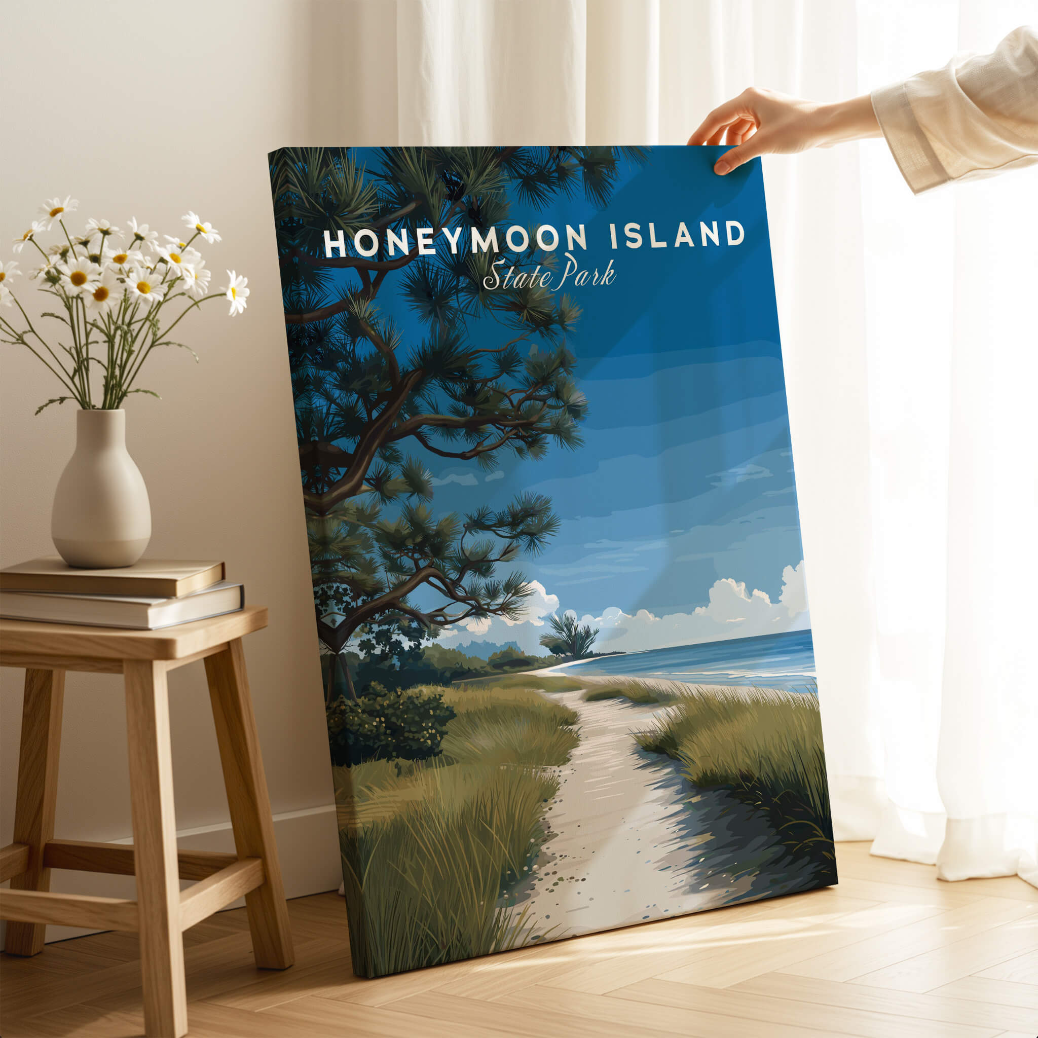 Honeymoon Island Wall Art Print | Florida Travel Poster showcasing a scenic coastal trail and vibrant natural landscapes.