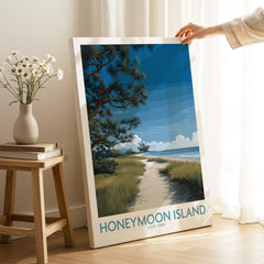 Honeymoon Island Florida Poster | Gulf Coast Landscape Canvas Print showcasing a scenic beach path surrounded by greenery.