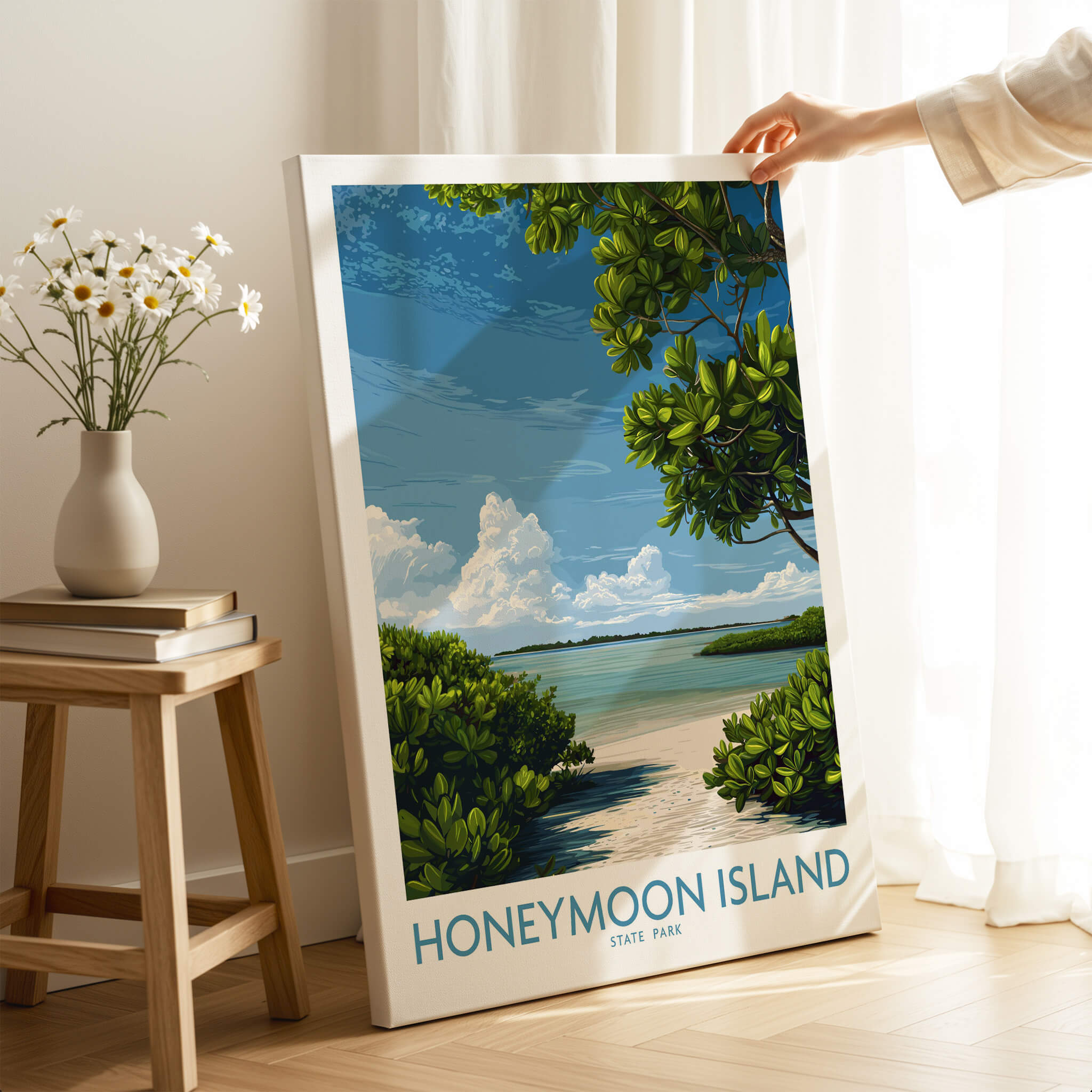 Honeymoon Island Florida Poster | Tropical Island Scene Canvas Print featuring lush greenery and serene waters.