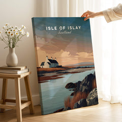 Isle of Islay Scotland Travel Posters | Scenic Coastal Cottage Wall Art Print showcasing Irish architecture and landscape.
