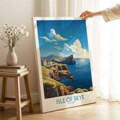 Isle of Skye Poster Modern displayed in a bright room, capturing the stunning landscape of the Isle of Skye in Scotland.