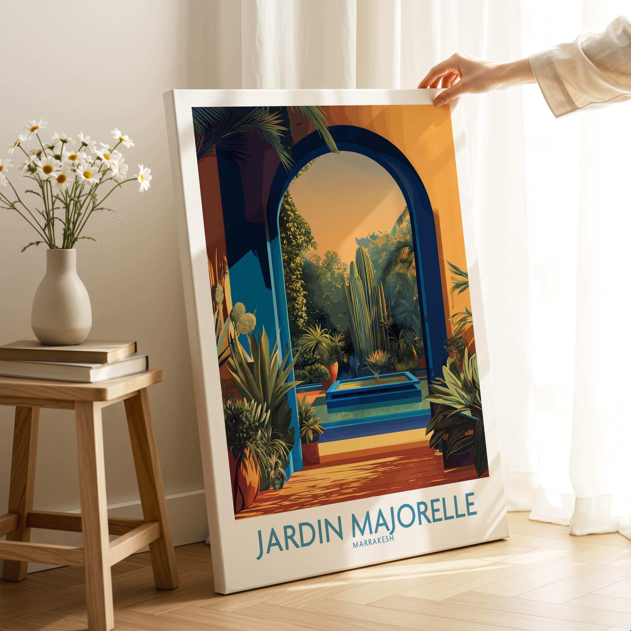 Jardim Majorelle Marrakesh Canvas Print | Exotic Plant & Architecture Posters featuring vibrant colors and tropical plants.