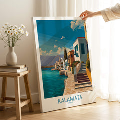 Kalamata Greece Poster | Greek Coastal Canvas Print showcasing vibrant coastal landscape and traditional architecture.
