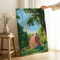 Kew Palace London canvas art print with greenery, displayed in a sunlit room setting