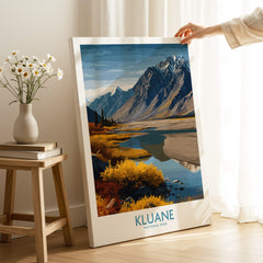 Kluane National Park Canada Canvas Print | Mountain Poster showcasing a vibrant landscape with mountains and river, perfect for decor.