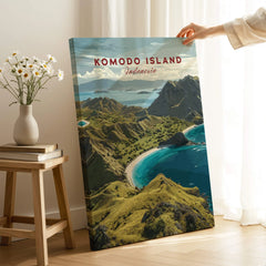 Komodo Island Indonesia travel poster canvas print in a bright modern room setting