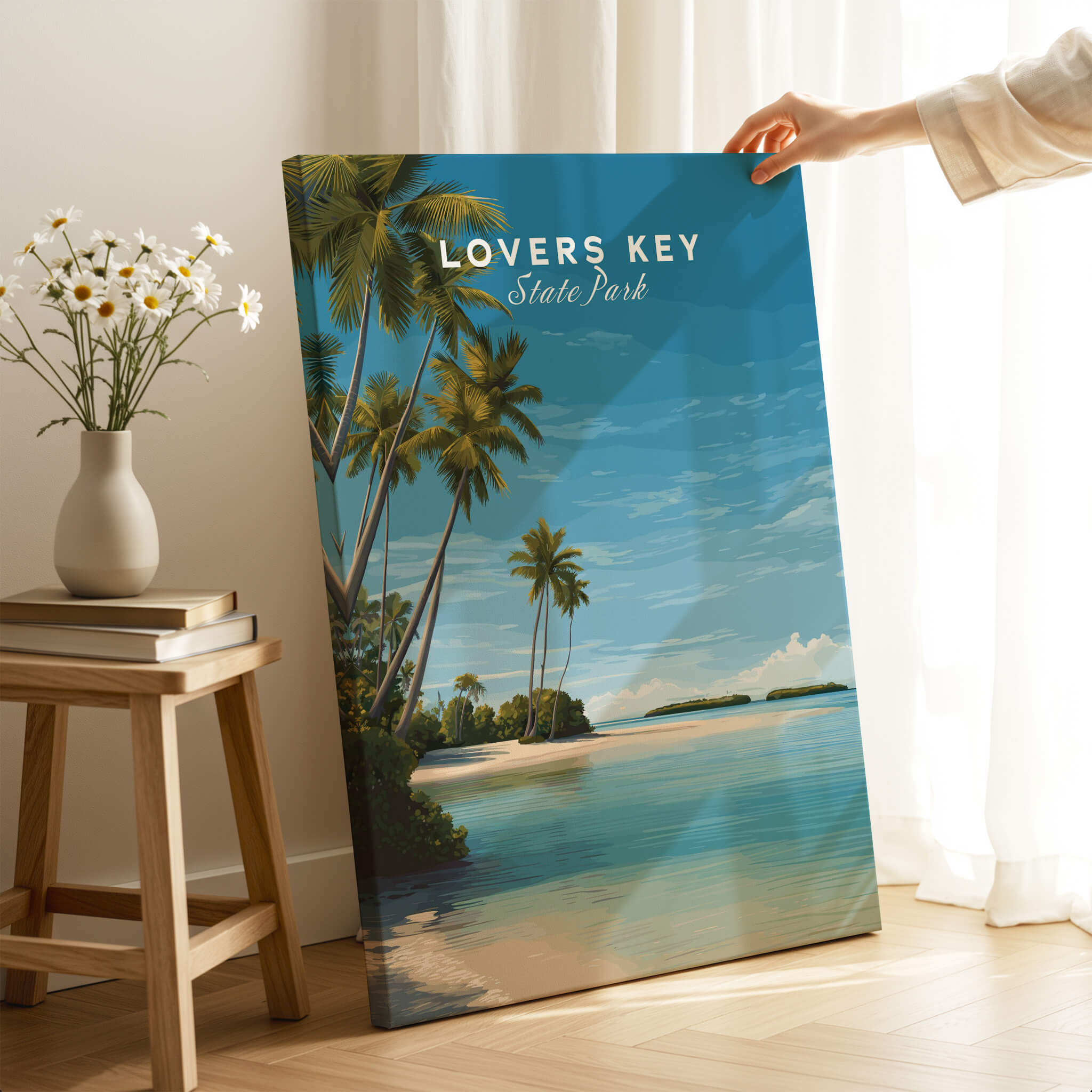 Lovers Key Wall Art Print | Paradise Island Scenery Florida Travel Poster showcasing tranquil beach and palm trees.