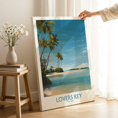 Lovers Key Poster | Florida Canvas Print featuring a tropical beach scene with palm trees and serene waters.