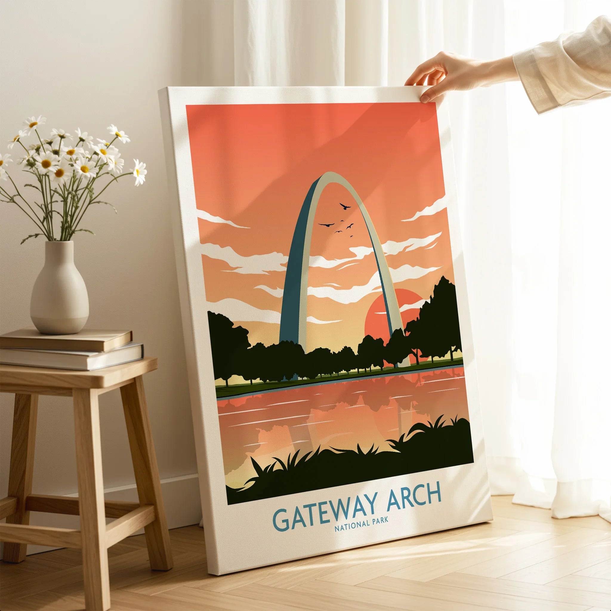 Gateway Arch National Park canvas art print with sunset design in modern room decor
