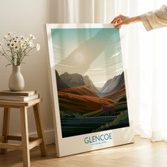 Glencoe National Park canvas print with landscape illustration in a cozy home setting
