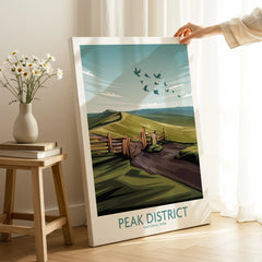 Peak District National Park print with scenic landscape in modern room decor setting