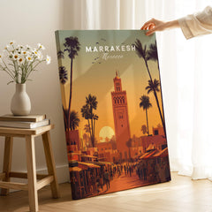 Marrakesh Morocco Wall Art Print | Koutoubia Mosque Travel Posters featuring the iconic minaret at sunset.