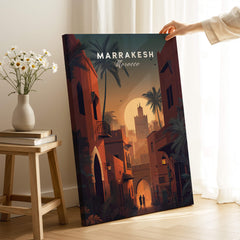 Marrakesh Morocco Wall Art Print | Sunset Medina Alleyway Travel Poster showcasing traditional architecture at sunset.