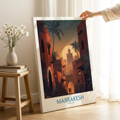 Marrakesh Morocco Poster | Romantic Moroccan Twilight Canvas Print, showcasing a twilight scene in Marrakesh.
