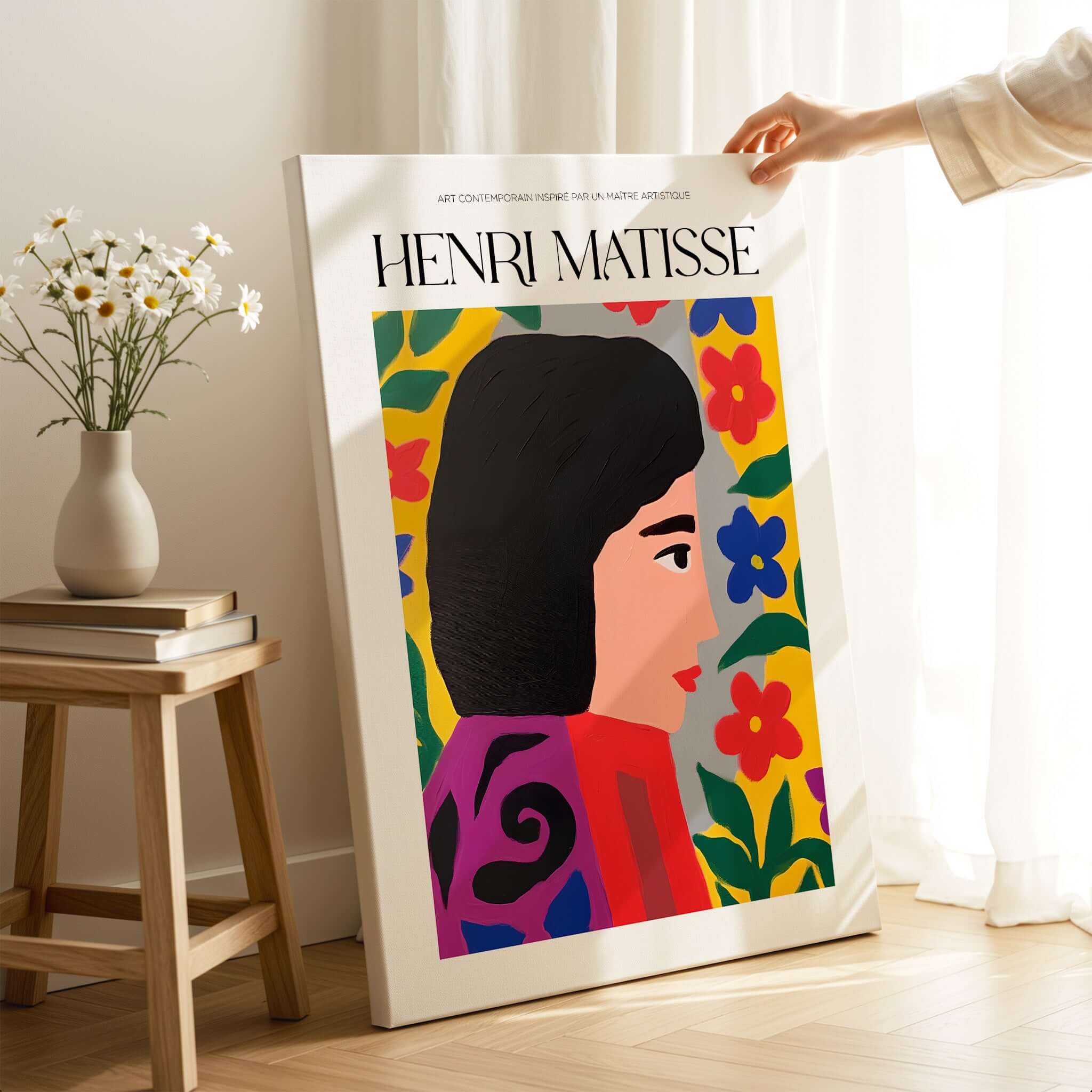 Matisse Art Prints - Floral Woman vibrant wall art featuring a profile portrait of a woman with colorful flowers