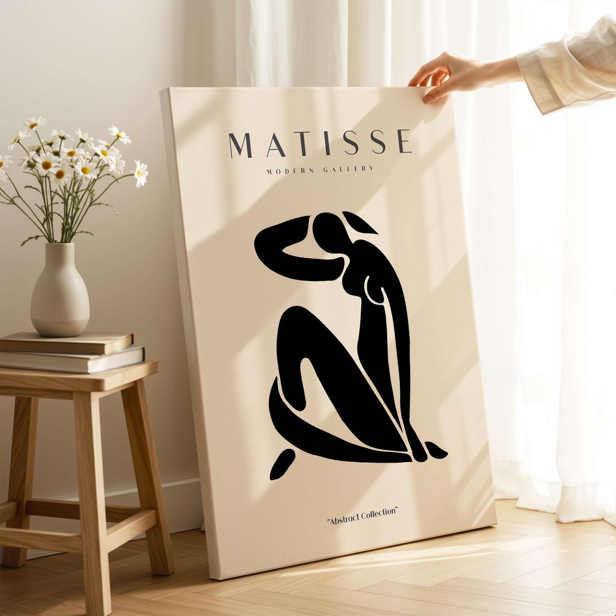 Matisse Art Prints - Figurative Lady Poster Art featuring a black silhouette of a seated woman on beige background.