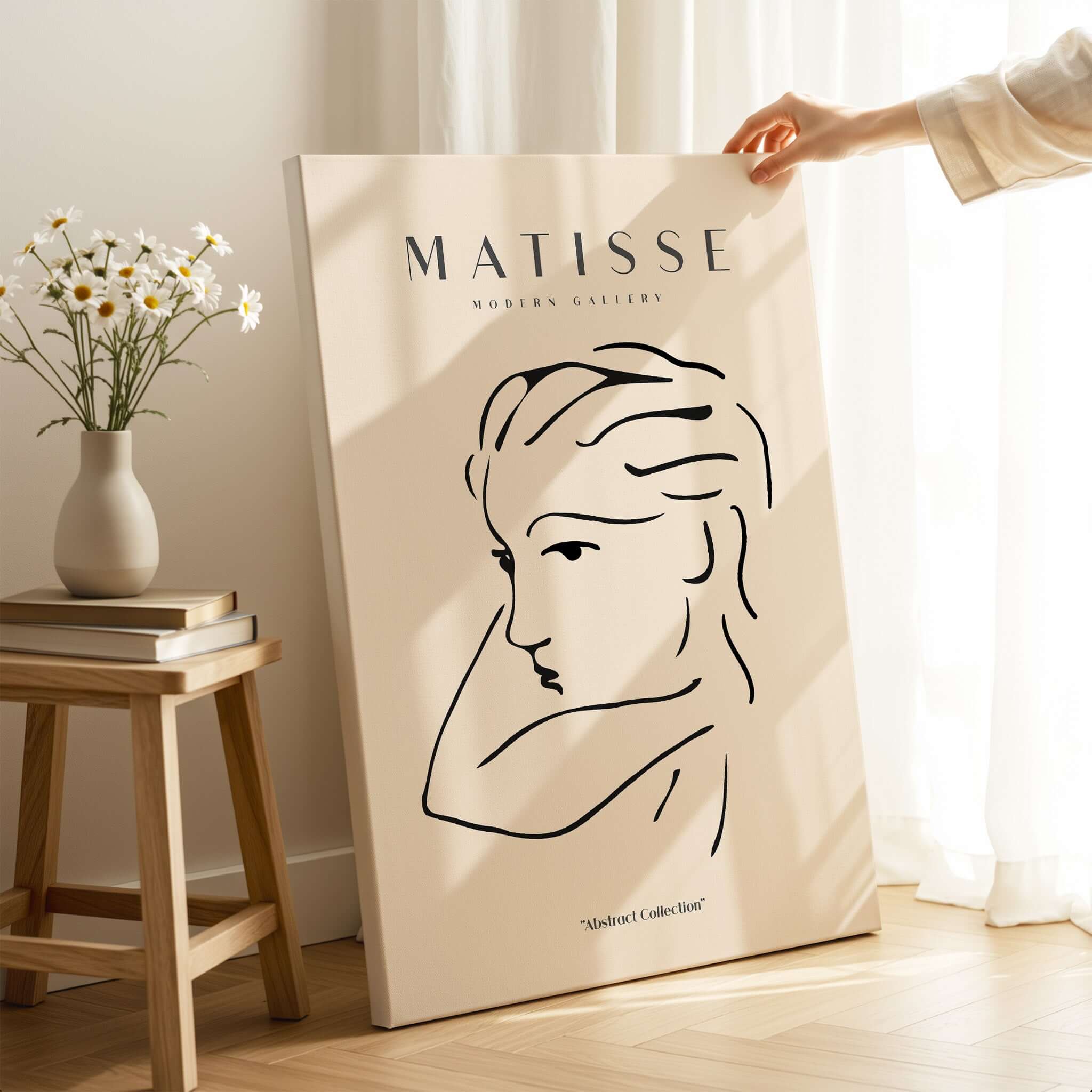 Matisse Art Prints - Abstract Line Drawing of Lady on display in a modern gallery setting.