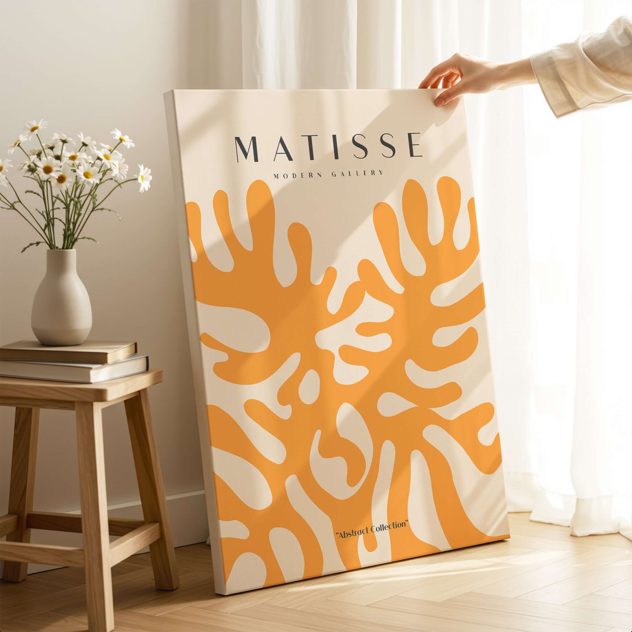 Matisse Art Prints - Orange Abstract Coral Pattern Poster displayed in modern interior setting.