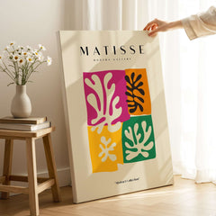 Matisse Art Prints - Four Block Abstract Leaves Poster showcasing vibrant leaf motifs in a modern design.