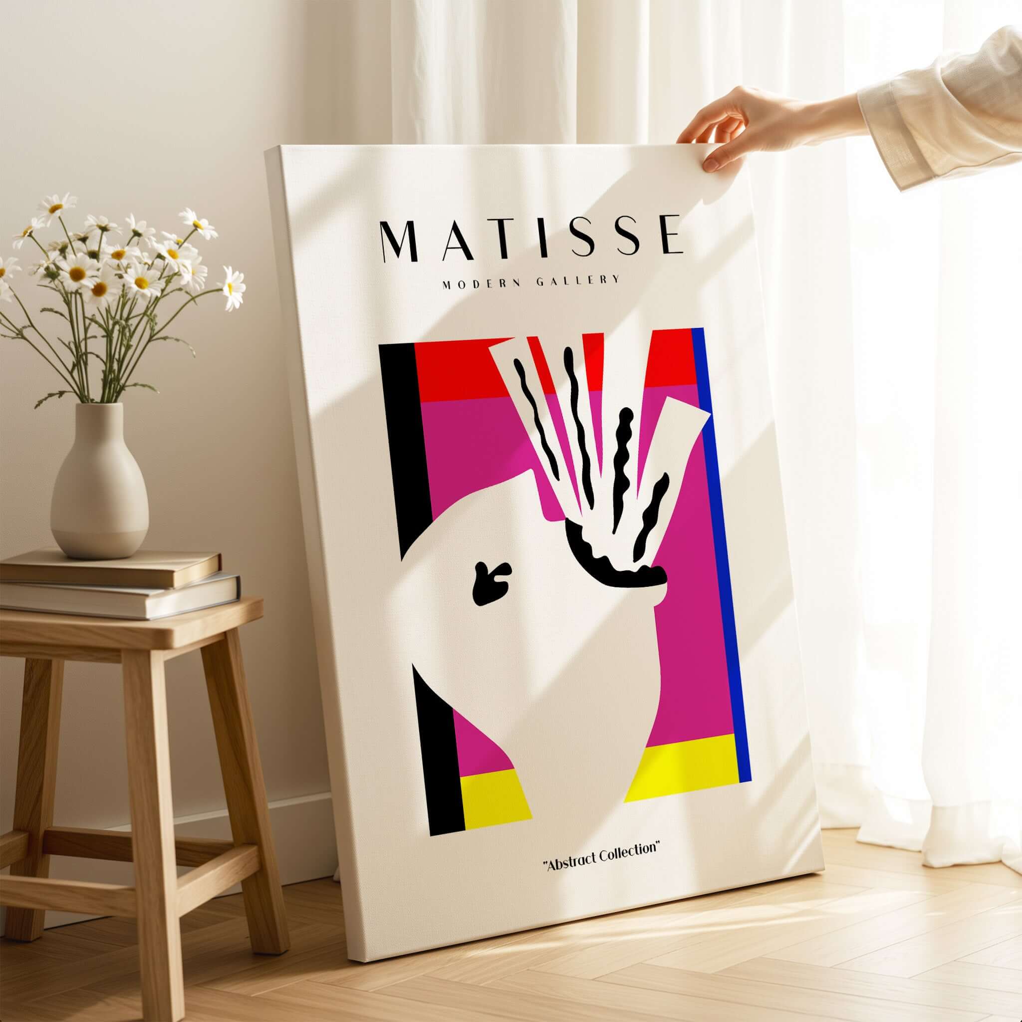 Matisse Art Prints -Abstract Head Jazz Series Colorful Blocks Wall Art displayed in a modern setting with bold colors.