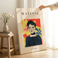 Matisse Art Prints - Woman Portrait Abstract Floral Poster featuring a woman in a blue top and black choker.