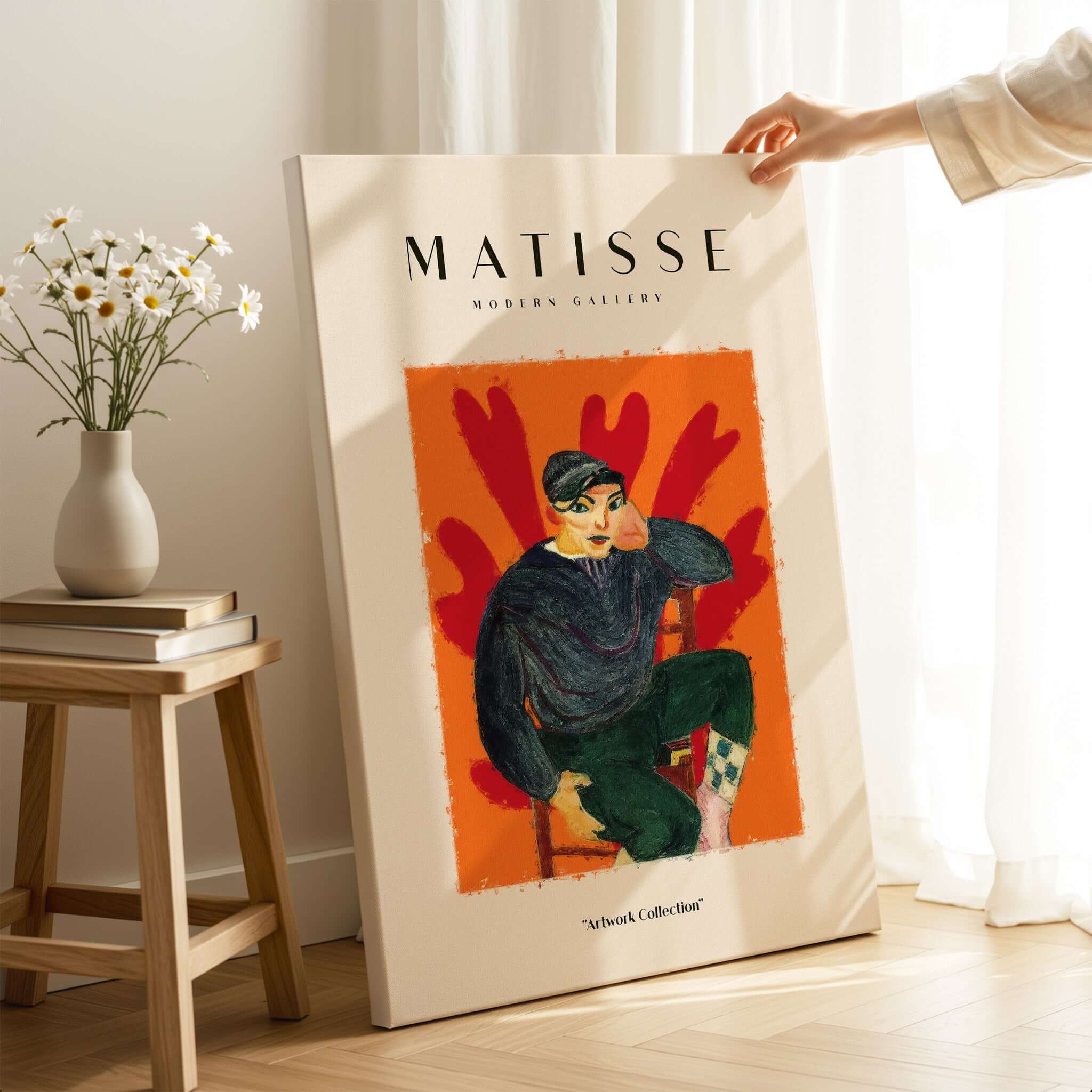Matisse Art Prints - Seated Figure in Cap Poster featuring a bold figure against a vibrant orange background.