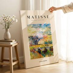 Matisse Art Prints - Abstract Painterly Landscape Bridge Poster displayed in a modern gallery setting with natural light.