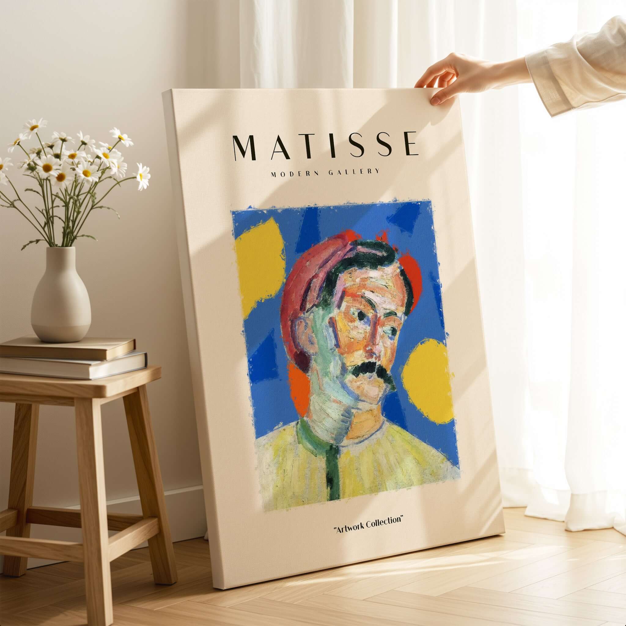 Matisse Art Prints -  Abstract Man Portrait Poster showcased on a display, featuring vibrant colors and expressive design.