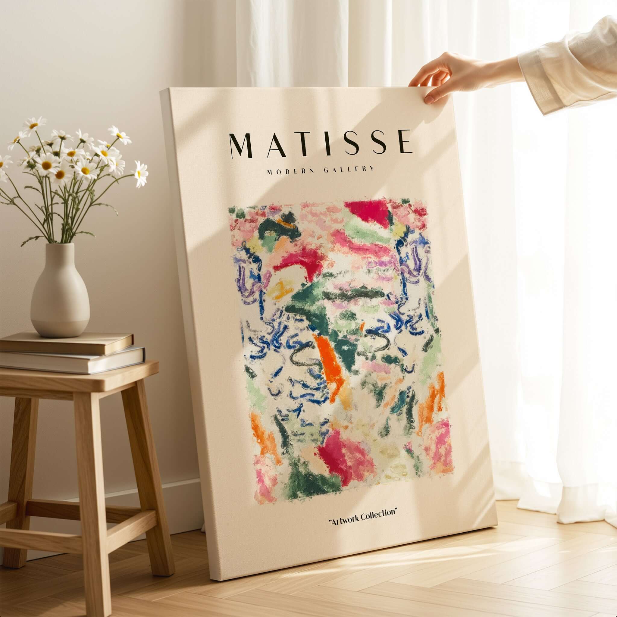 Matisse Art Prints - Abstract Expressive Swirls Colors Wall Art displayed in a modern gallery setting.