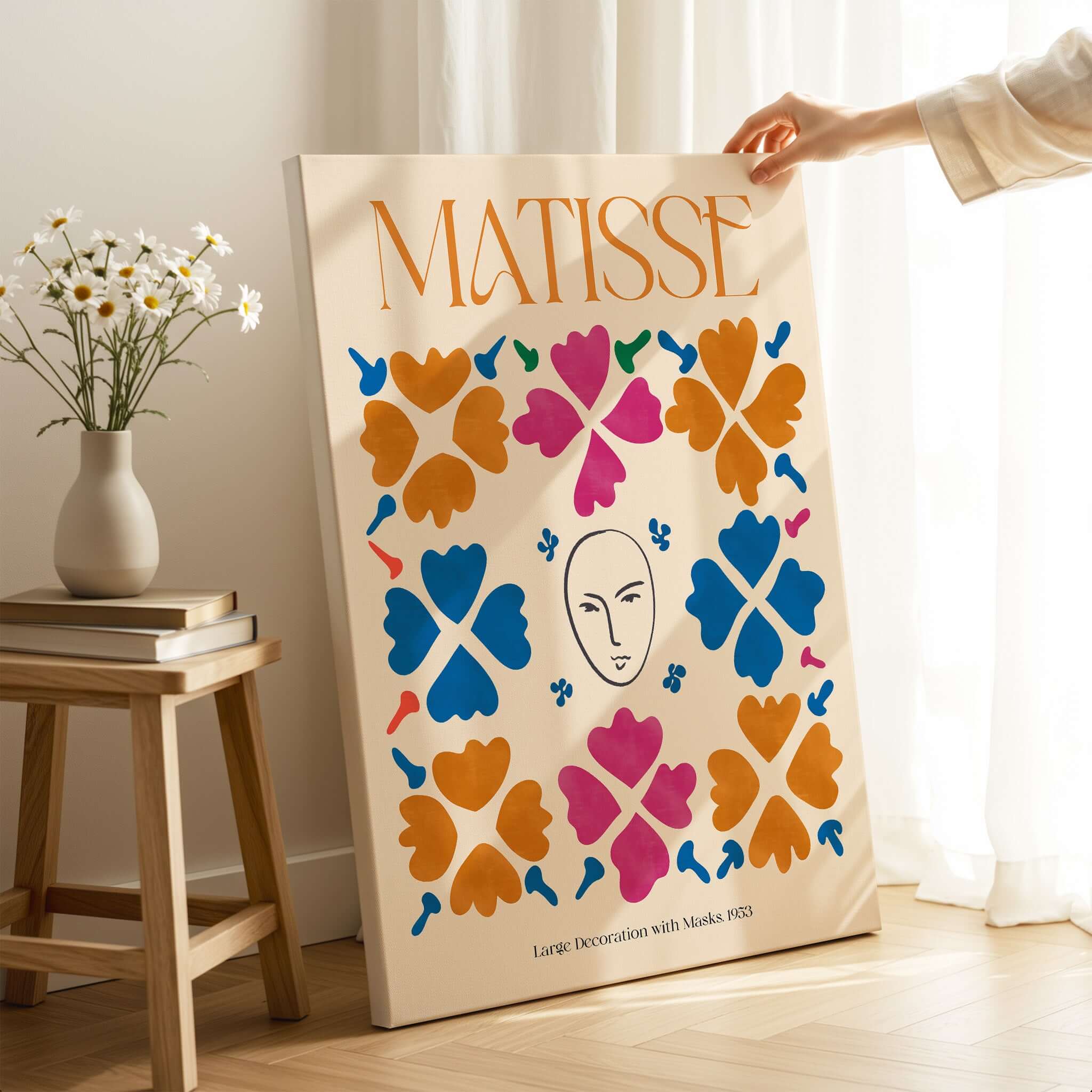 Matisse Art Print - Large Decoration with Masks Floral Pattern Poster showcasing vibrant floral designs and a central mask illustration.