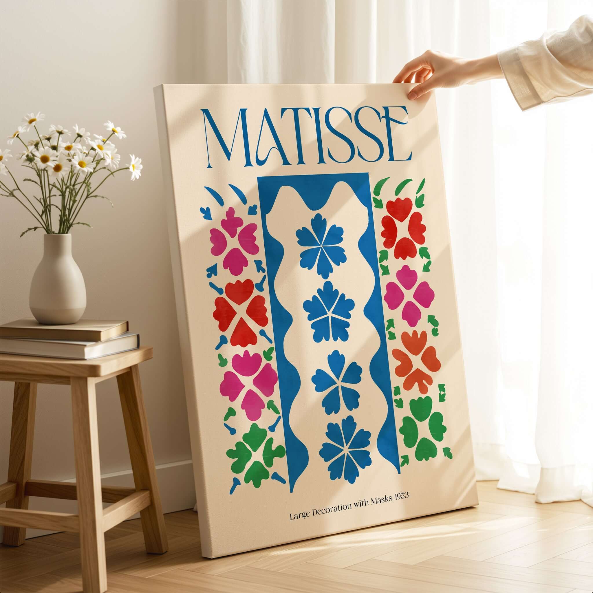 Matisse Large Decoration with Masks Vertical Panel Art Print showcased in a stylish interior setting.