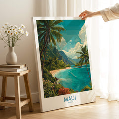 Maui Hawaii Poster | Exotic Island Paradise Shoreline Canvas Print showcasing tropical beaches and lush vegetation.