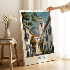 Mijas Spain Canvas Print | Historic Spanish Village Scene Poster showcasing charming streets and whitewashed buildings.