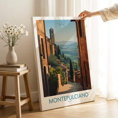 Montepulciano Italy Poster | Tuscany Landscape Vineyard Canvas Print of charming hillside and architecture