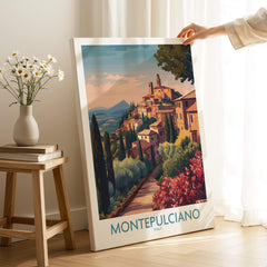 Montepulciano Italy Canvas Print | Italian Sunset Landscape Poster showcasing a beautiful hilltop view.