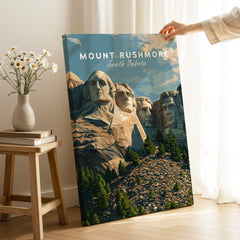 Mount Rushmore Wall Art Print | American Landmark Travel Poster showcasing presidential faces in South Dakota.