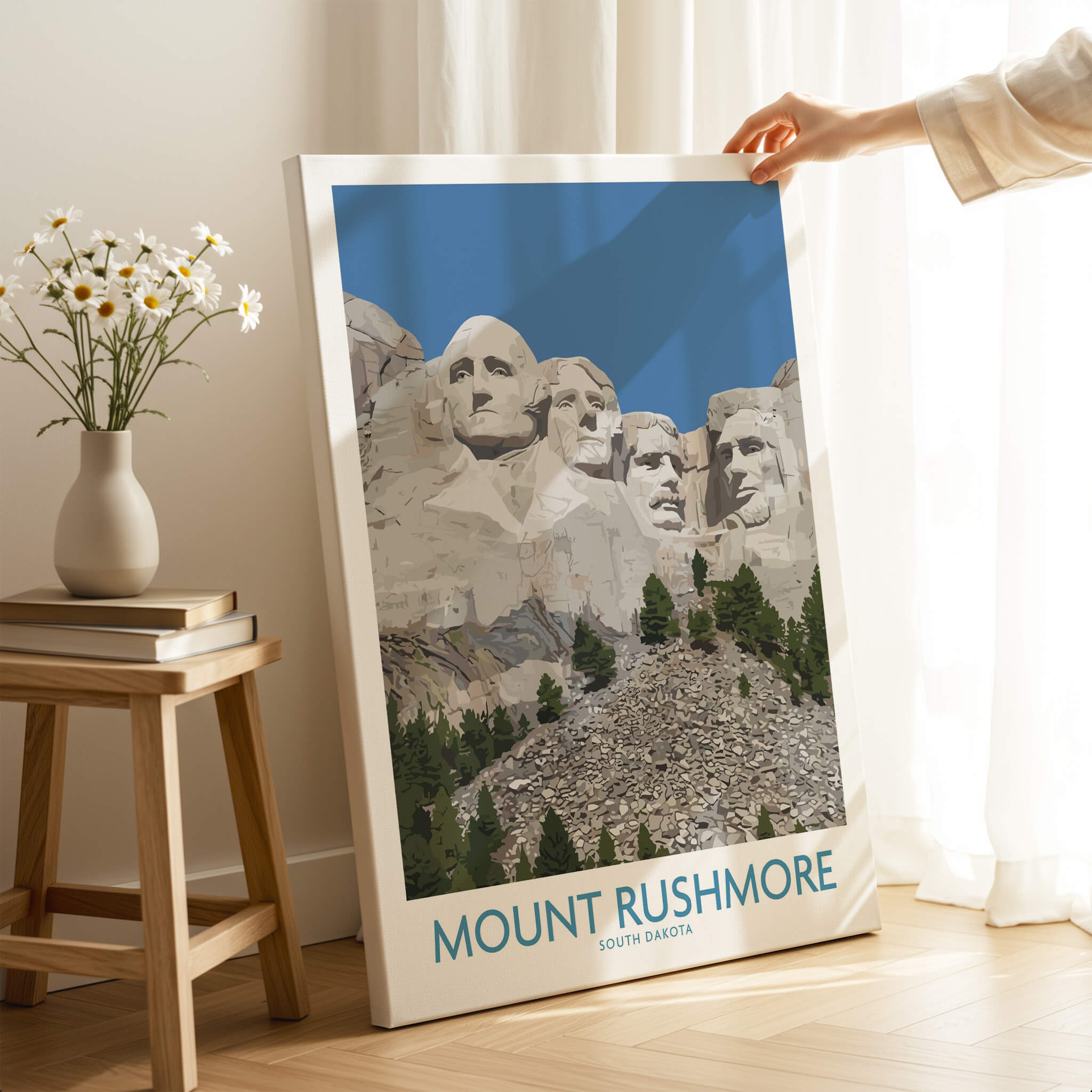 Mount Rushmore Poster | Black Hills National Memorial Canvas Print South Dakota displayed in a cozy home setting.