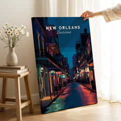 New Orleans Travel Poster | Bourbon Street Night Wall Art Print featuring vibrant nightlife scene.