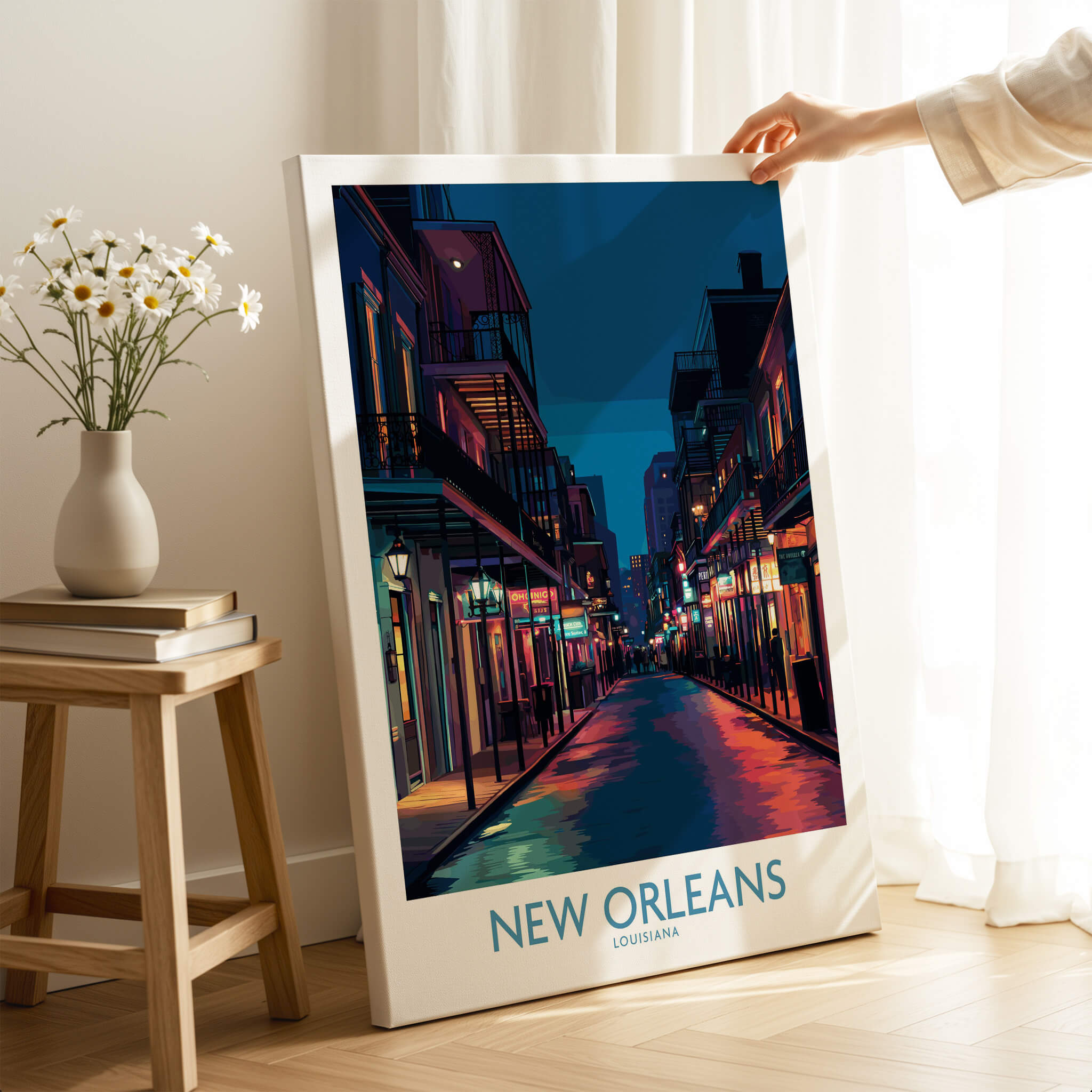 New Orleans Canvas Print | French Quarter Cityscape Poster featuring vibrant streets and historic architecture.