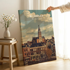 Nijmegen Netherlands travel poster canvas print with city skyline in modern home decor setting