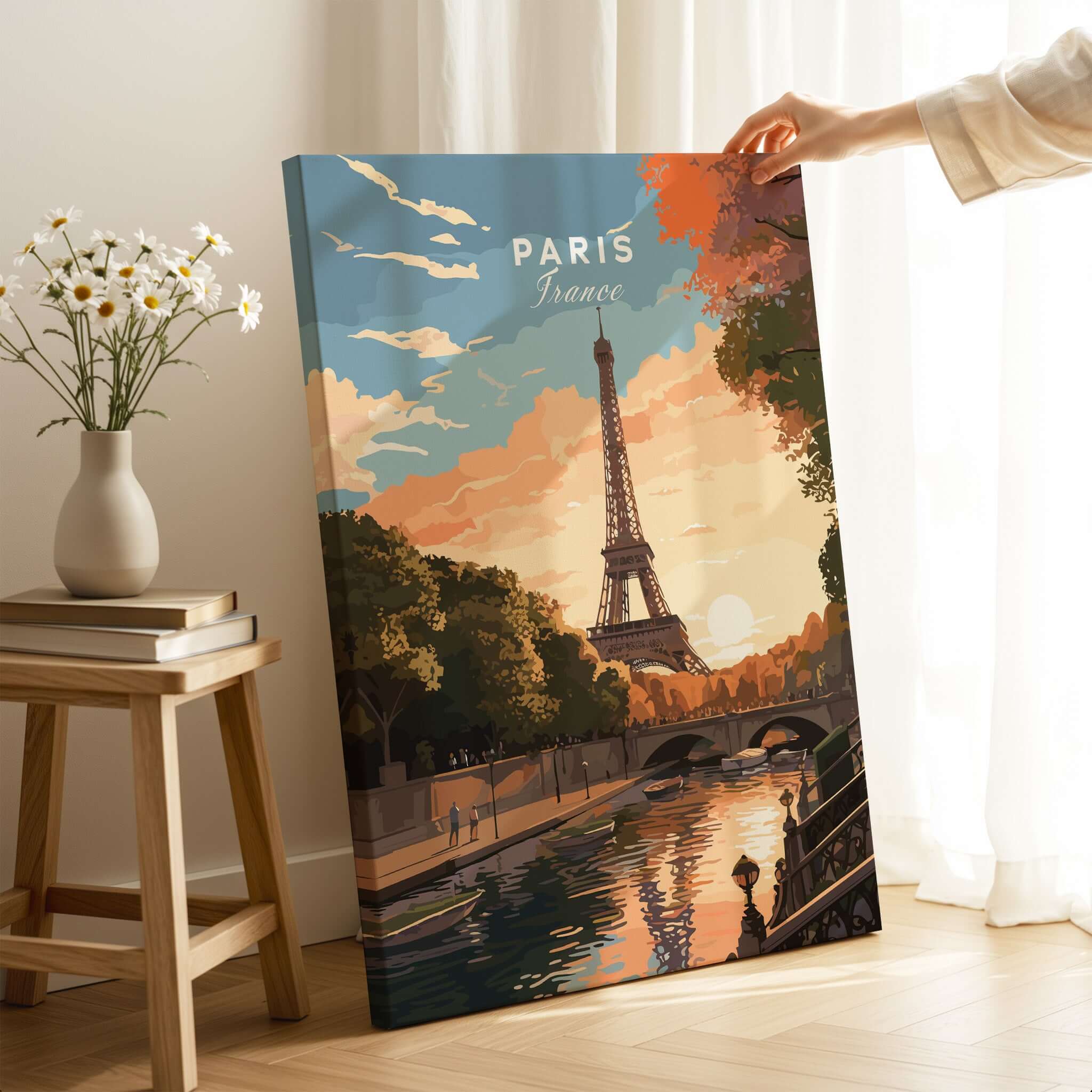 Paris Print featuring the Eiffel Tower at sunset, perfect for capturing France's romance.