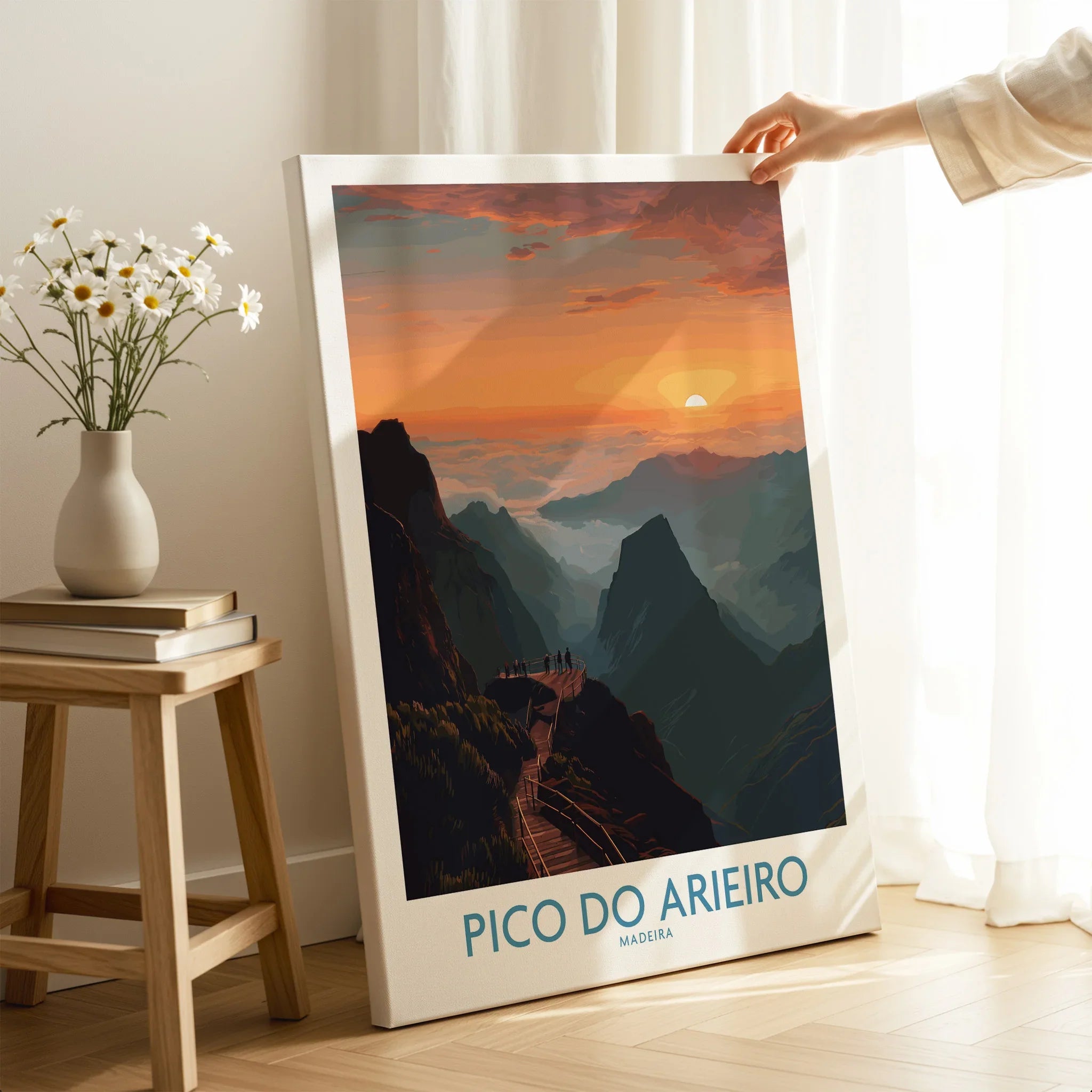 Pico do Arieiro Madeira travel poster canvas with sunrise mountain view in cozy room decor setting